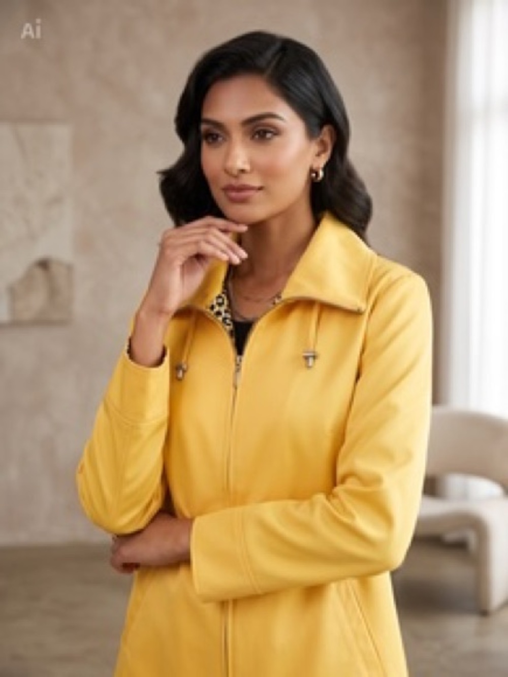 dennis basso Yellow Zip-Front Utility Jacket